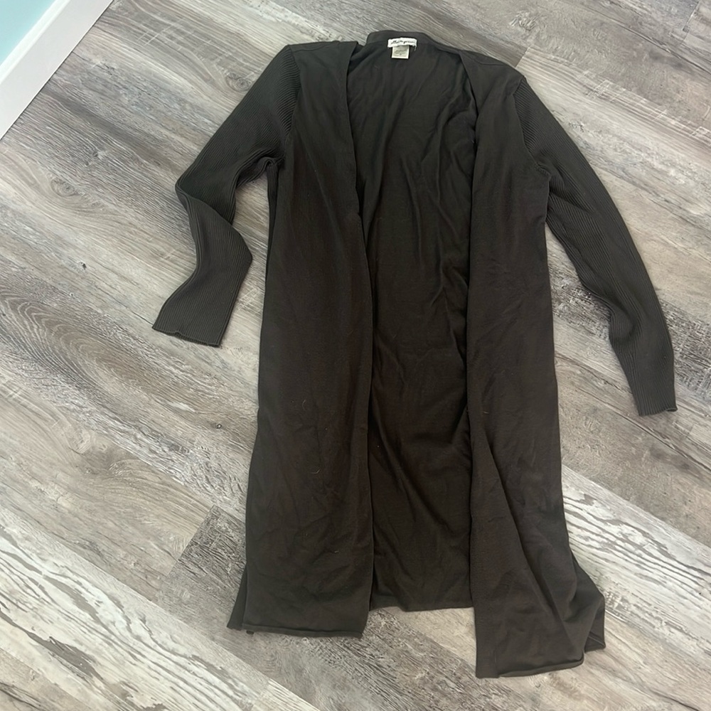 COTTON EMPORIUM Simi Ribbed Sleeve Duster Cardigan Olive size M - Picture 2 of 4